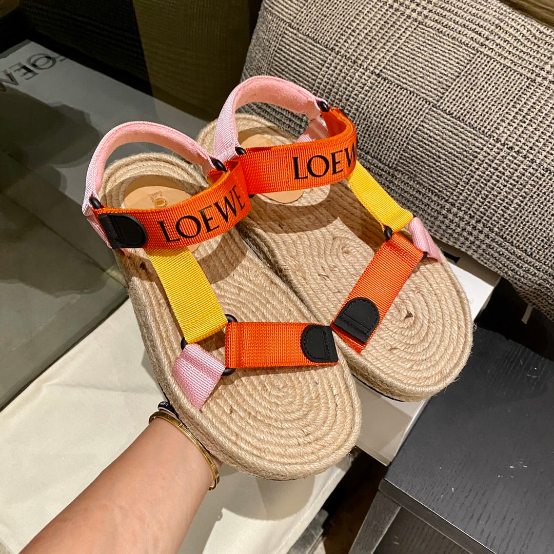 LOEWE Strappy Espadrille Sandals Women Nylon In Beige/Orange