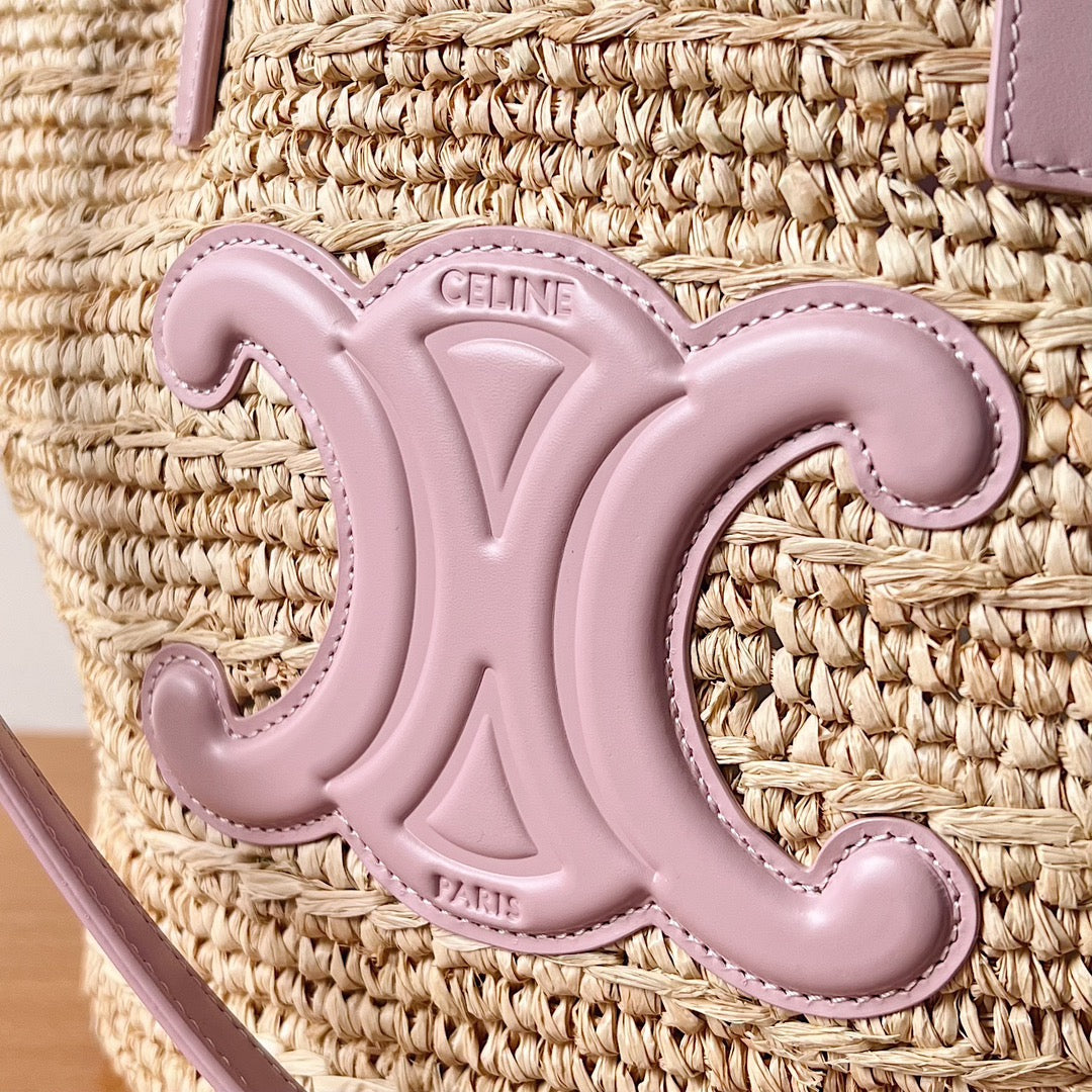 Bolsa CELINE Medium supple panier in raffia and calfskin