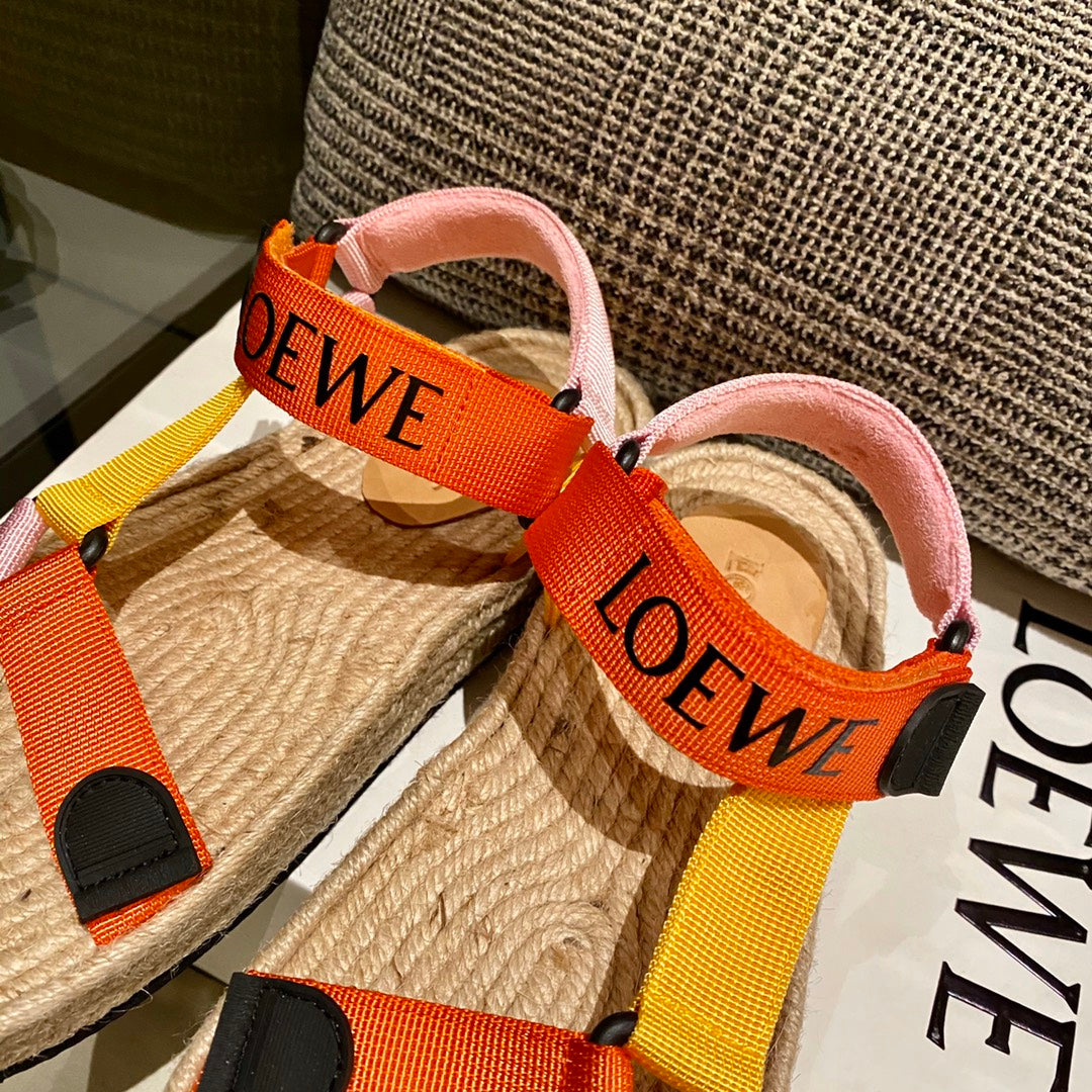 LOEWE Strappy Espadrille Sandals Women Nylon In Beige/Orange