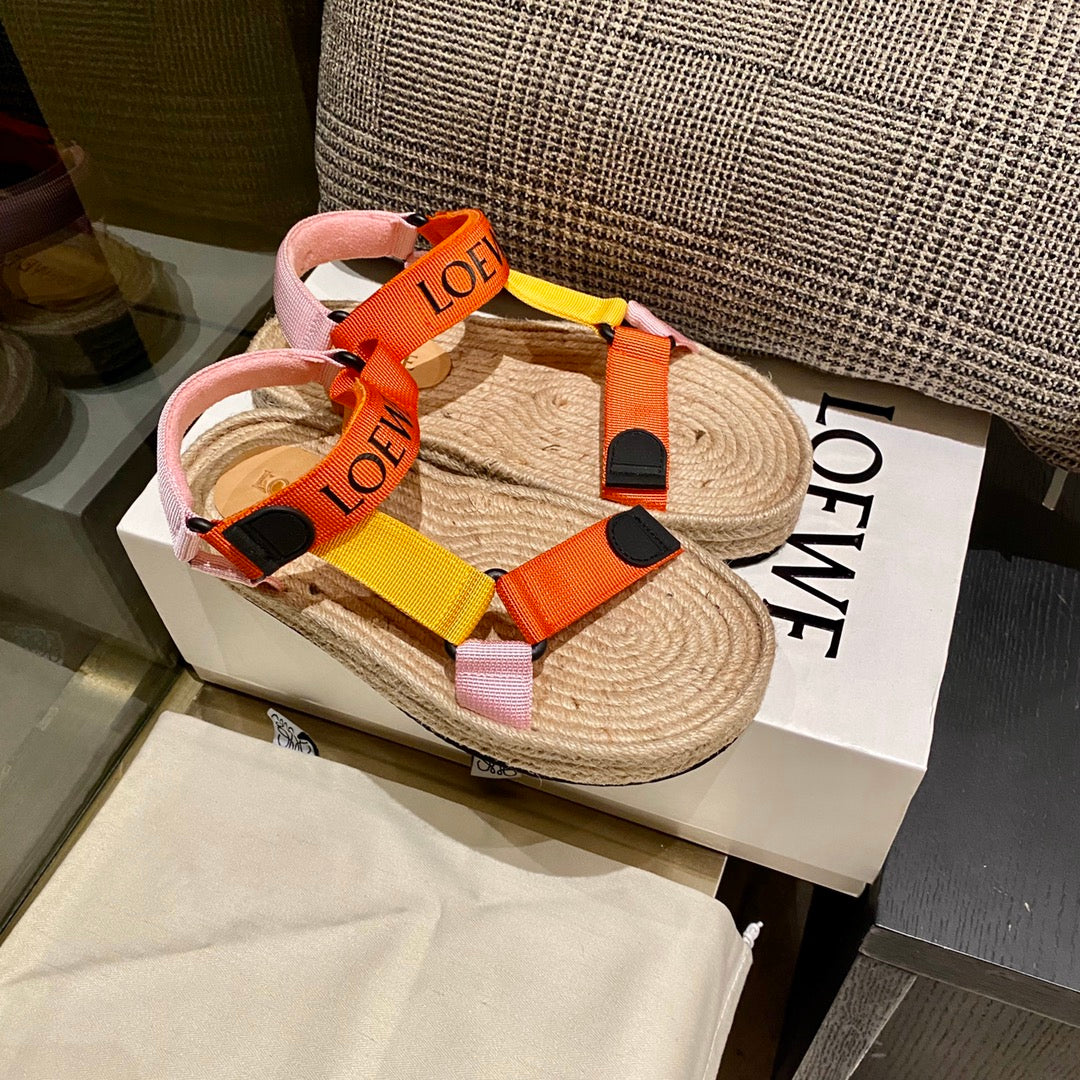 LOEWE Strappy Espadrille Sandals Women Nylon In Beige/Orange