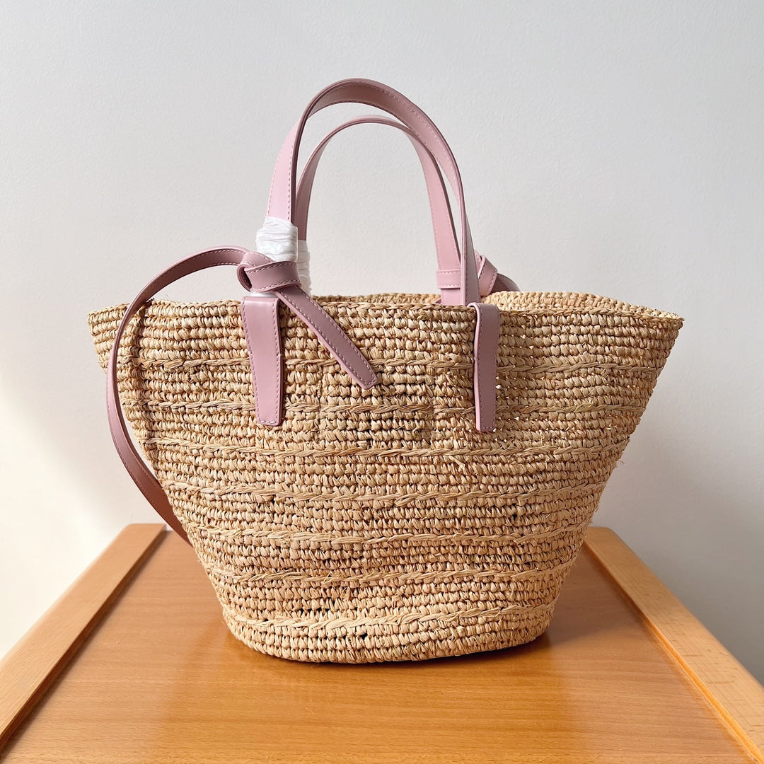 Bolsa CELINE Medium supple panier in raffia and calfskin
