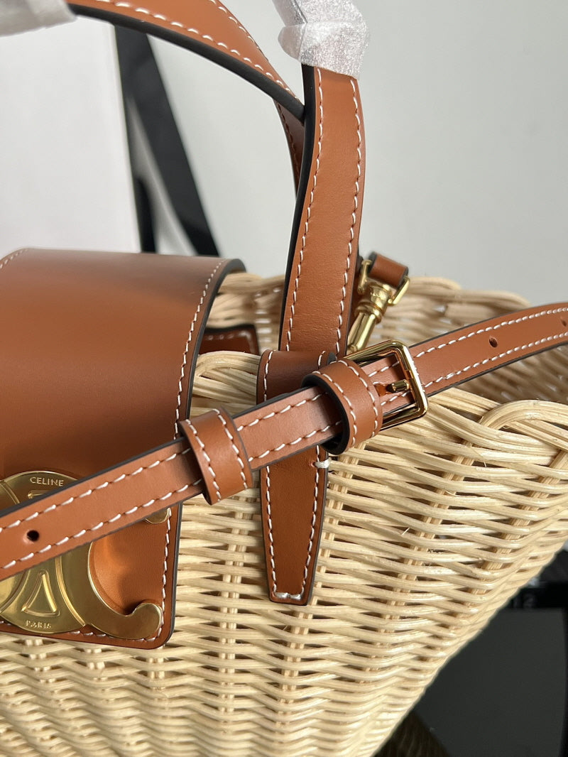 CLASSIC PANIER BOLSA CELINE CESTA TEEN em PALHA E COURO