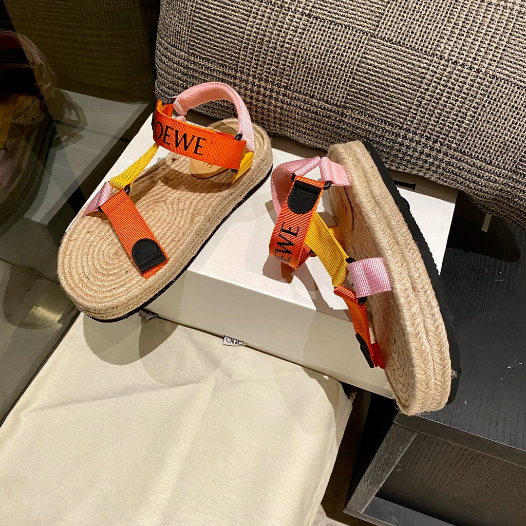 LOEWE Strappy Espadrille Sandals Women Nylon In Beige/Orange