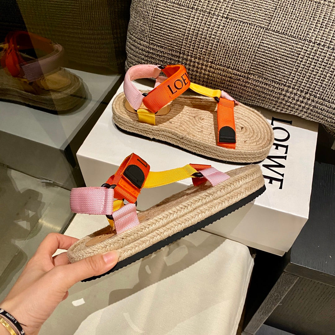 LOEWE Strappy Espadrille Sandals Women Nylon In Beige/Orange