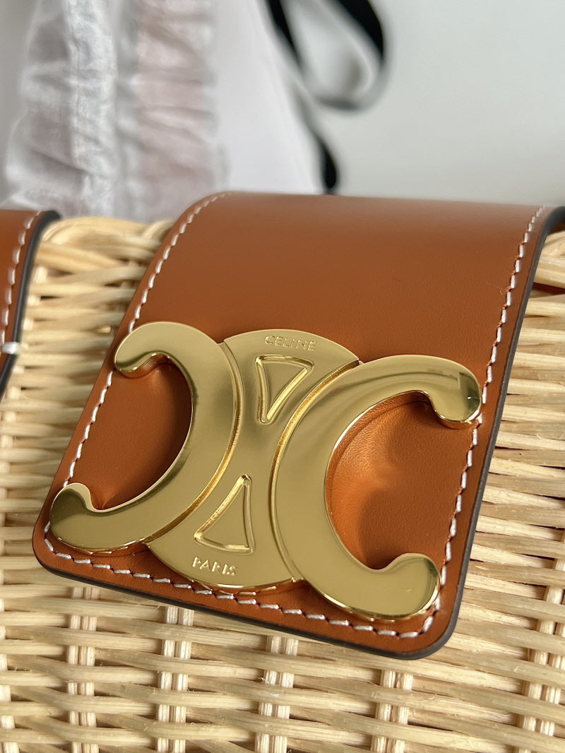 CLASSIC PANIER BOLSA CELINE CESTA TEEN em PALHA E COURO