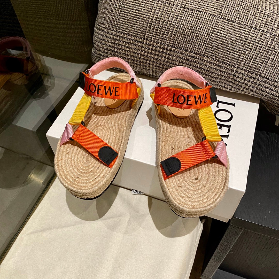 LOEWE Strappy Espadrille Sandals Women Nylon In Beige/Orange