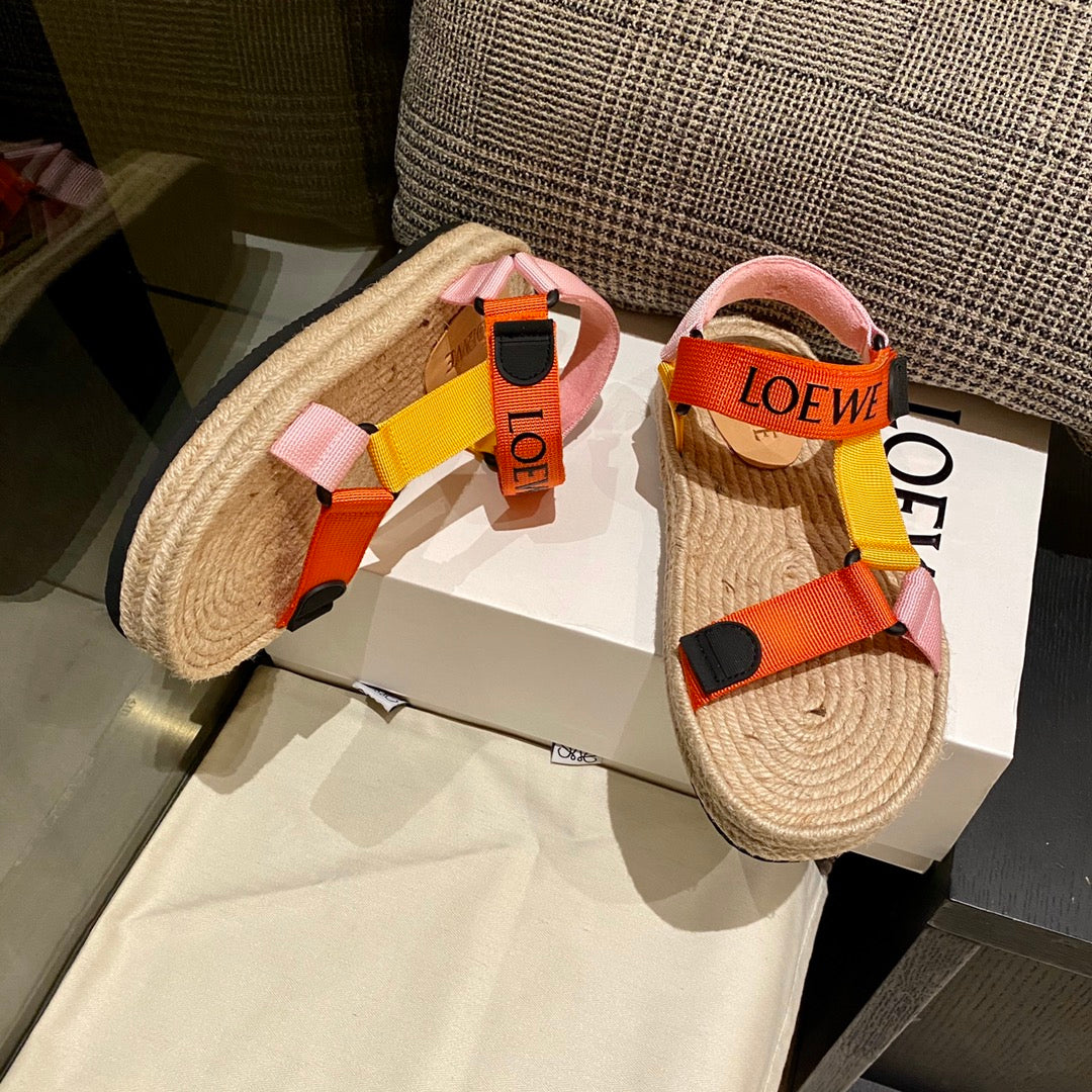 LOEWE Strappy Espadrille Sandals Women Nylon In Beige/Orange