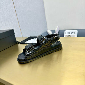 CHANEL Grained Calfskin Velcro Dad Sandals