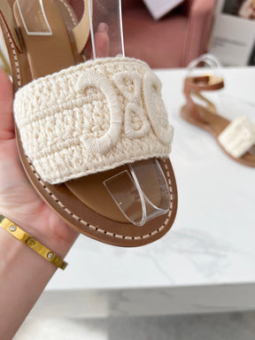 CELINE LYMPIA SANDAL in TRIOMPHE MACCRAMÉ COTTON &amp; CALFSKIN