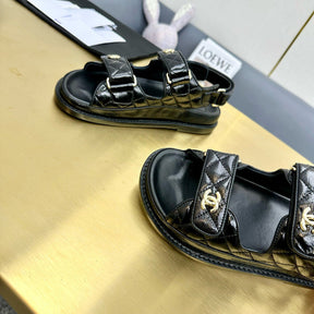 CHANEL Grained Calfskin Velcro Dad Sandals