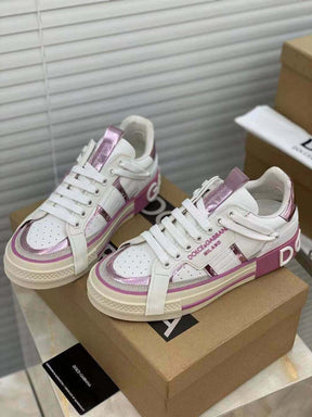 Dolce &amp; Gabbana White &amp; Pink Custom 2Zero Sneakers