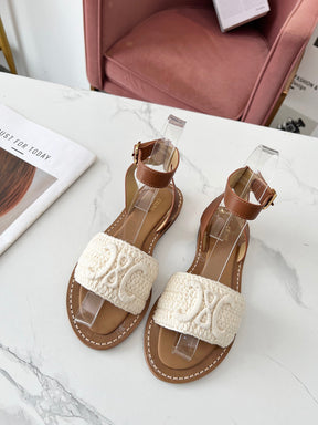 CELINE LYMPIA SANDAL in TRIOMPHE MACCRAMÉ COTTON &amp; CALFSKIN