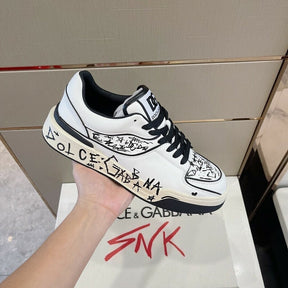 DOLCE &amp; GABBANA White New Roma Graffiti Print Leathe