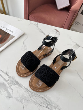 CELINE LYMPIA SANDAL in TRIOMPHE MACCRAMÉ COTTON &amp; CALFSKIN