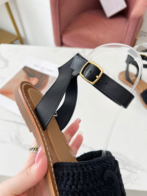 CELINE LYMPIA SANDAL in TRIOMPHE MACCRAMÉ COTTON &amp; CALFSKIN