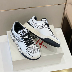 DOLCE &amp; GABBANA White New Roma Graffiti Print Leathe
