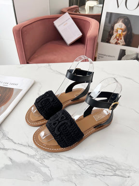 CELINE LYMPIA SANDAL in TRIOMPHE MACCRAMÉ COTTON &amp; CALFSKIN