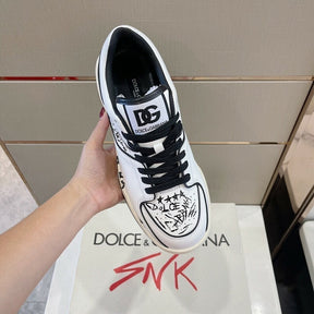 DOLCE &amp; GABBANA White New Roma Graffiti Print Leathe