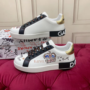 Dolce &amp; Gabbana Portofino Graffiti-Print Sneakers In Black
