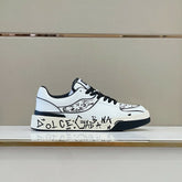 DOLCE &amp; GABBANA White New Roma Graffiti Print Leathe