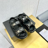 CHANEL Grained Calfskin Velcro Dad Sandals