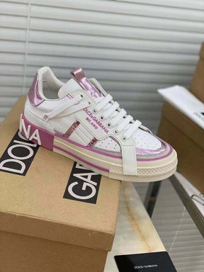 Dolce &amp; Gabbana White &amp; Pink Custom 2Zero Sneakers