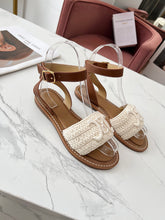 CELINE LYMPIA SANDAL in TRIOMPHE MACCRAMÉ COTTON &amp; CALFSKIN