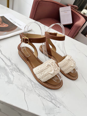CELINE LYMPIA SANDAL in TRIOMPHE MACCRAMÉ COTTON &amp; CALFSKIN