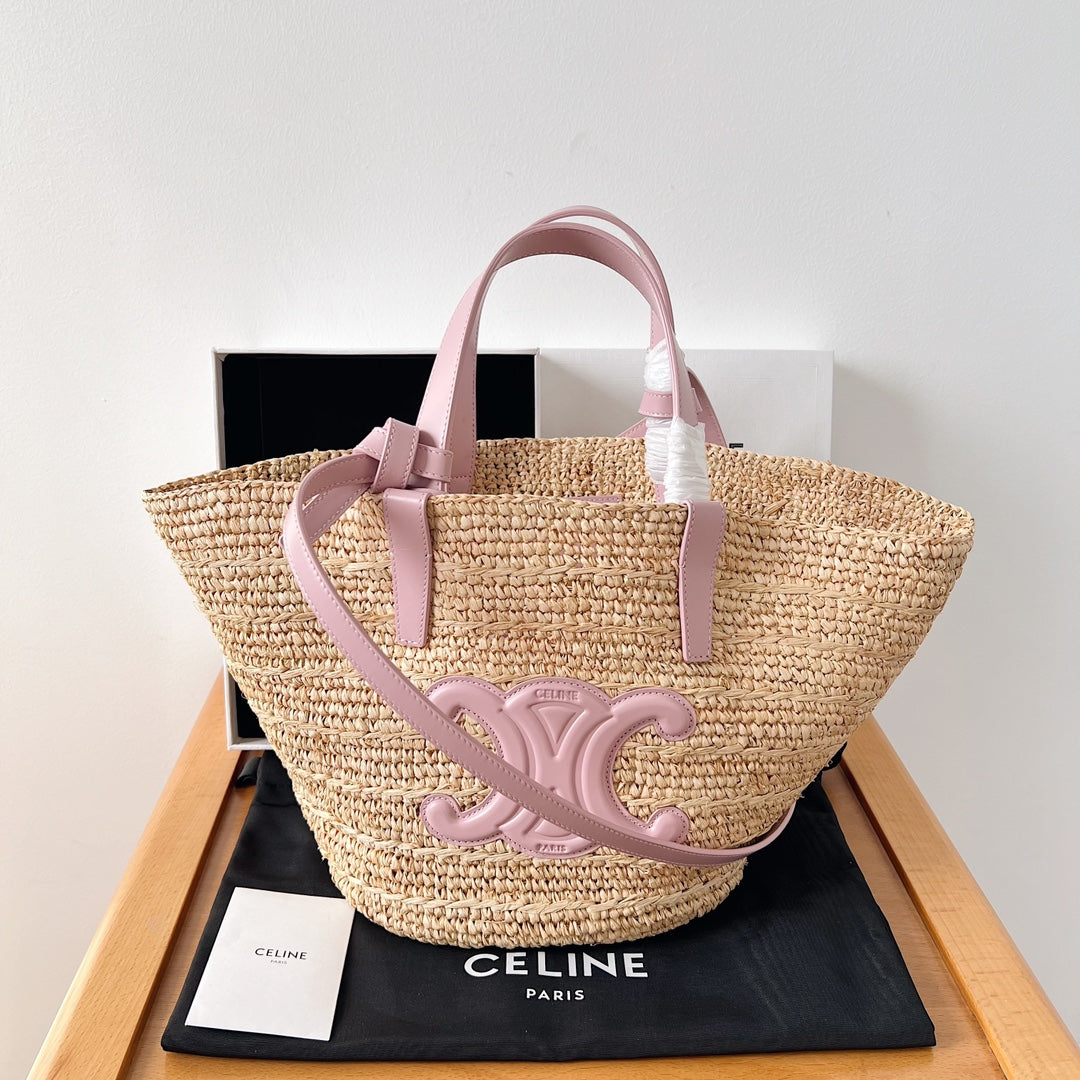 Bolsa CELINE Medium supple panier in raffia and calfskin