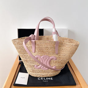 Bolsa CELINE Medium supple panier in raffia and calfskin