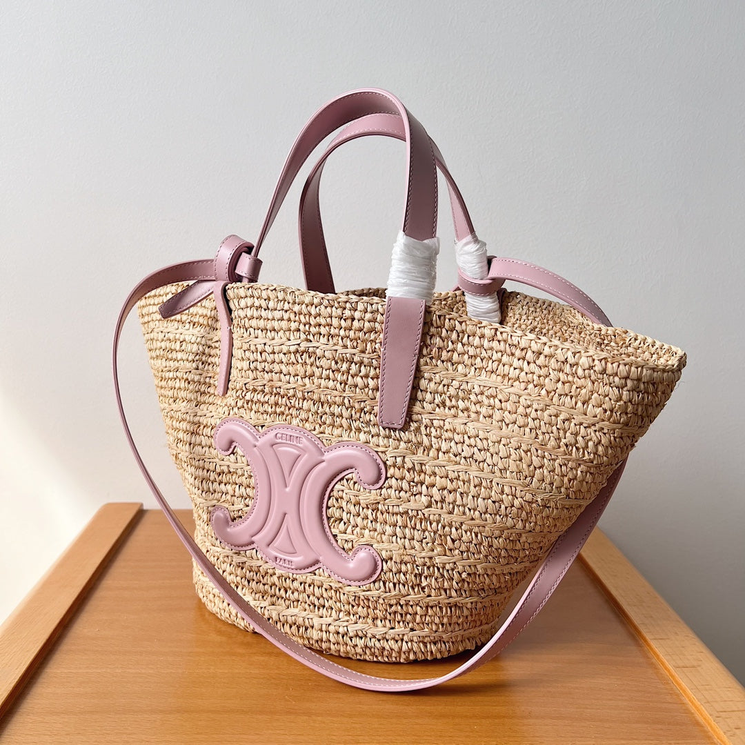 Bolsa CELINE Medium supple panier in raffia and calfskin