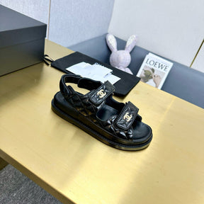 CHANEL Grained Calfskin Velcro Dad Sandals