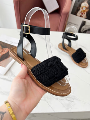 CELINE LYMPIA SANDAL in TRIOMPHE MACCRAMÉ COTTON &amp; CALFSKIN