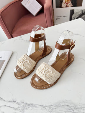 CELINE LYMPIA SANDAL in TRIOMPHE MACCRAMÉ COTTON &amp; CALFSKIN
