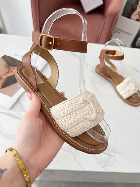 CELINE LYMPIA SANDAL in TRIOMPHE MACCRAMÉ COTTON &amp; CALFSKIN