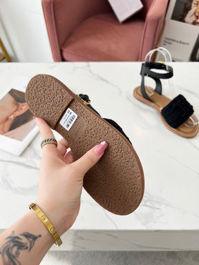 CELINE LYMPIA SANDAL in TRIOMPHE MACCRAMÉ COTTON &amp; CALFSKIN