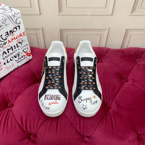 Dolce &amp; Gabbana Portofino Graffiti-Print Sneakers In Black