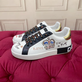 Dolce &amp; Gabbana Portofino Graffiti-Print Sneakers In Black